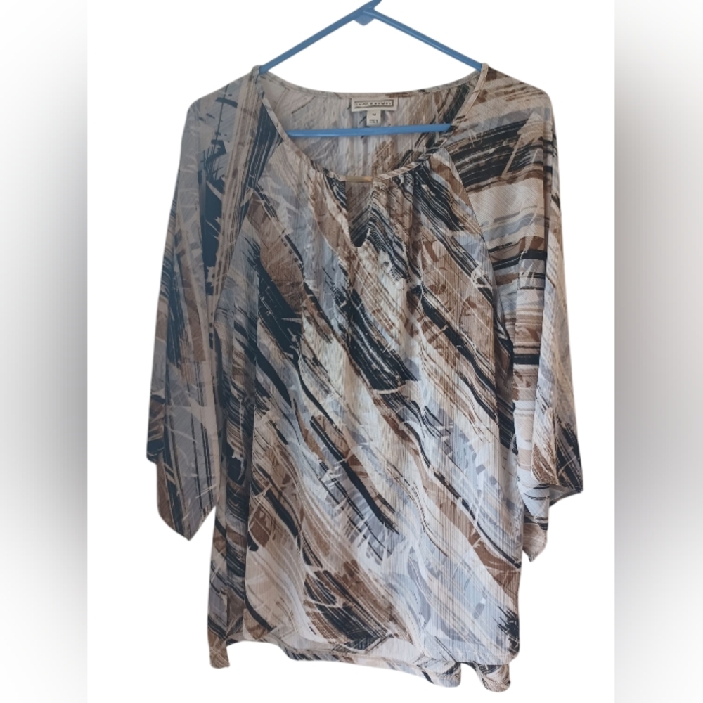 Dana Buchman White, Black & Brown Abstract Pattern Blouse - Picture 7 of 15
